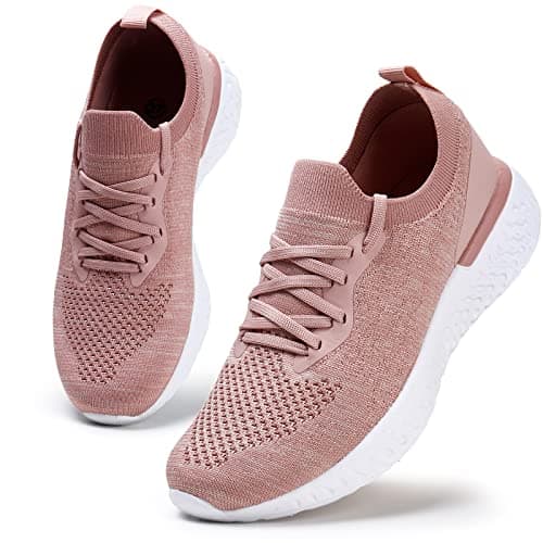 Image of Womens Athletic Running Shoes Comfortable Tennis Shoes Lightweight Walking Shoes Lace Up Trainers Breathable Wide Fit Gym Sneakers Pink UK 6