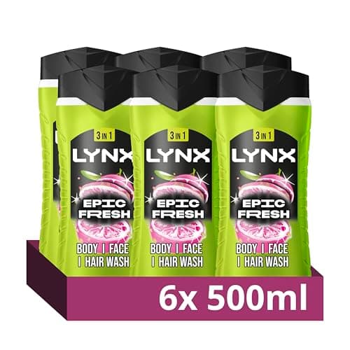 Image of Lynx Epic Fresh 3-in-1 Body Wash Hair, Face and Body Cleanser shower gel with a grapefruit & tropical pineapple scent for an all day fresh & clean feel 6x 500 ml