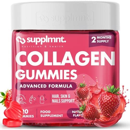 Image of Supplmnt Marine Collagen Gummies, 2 Months Supply Hydrolysed Collagen Peptides w/Biotin, Hyaluronic Acid & Vitamin C, Collagen Supplements for Women & Men, Collagen for Skin, Hair & Nails (Strawberry)