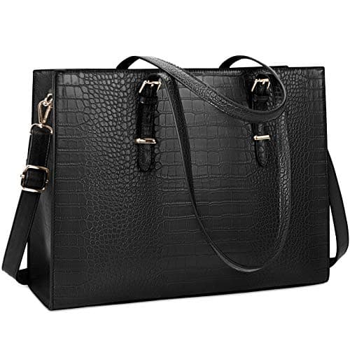 Image of Lubardy Laptop Bags for Women Tote Bag 15.6 Inch Leather Large Ladies Handbag Work Bag Designer Business Shoulder Shopping Office Bag Black