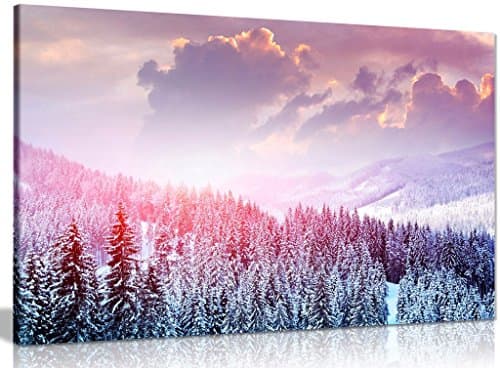 Image of Winter Forest Snow Trees Canvas Wall Art Picture Print (18x12in) for Living Room