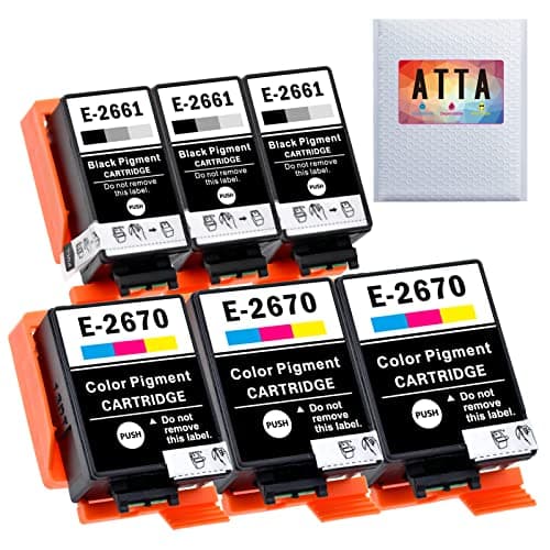 Image of ATTA 266 267 Ink Cartridges Compatible with Epson WorkForce WF-110W WF-100W, T2661 T2670, 3 Black 3 Colour, 6 Pack