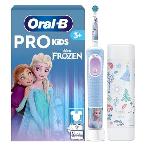 Image of Oral-B Pro Kids Electric Toothbrush, Christmas Gifts For Kids, 1 Toothbrush Head, x4 Frozen Stickers, 1 Travel Case, 2 Modes with Kid-Friendly Sensitive Mode, For Ages 3+, 2 Pin UK Plug, Blue