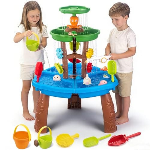 Image of VROGTIK Toddler Water Table, Sand and Water Play Table with Fishing Toys, Kids Sensory Activity Playset, Outdoor Garden Water Toys for Boys Girls Ages 3-12, Summer Backyard Poolside Indoor Toy
