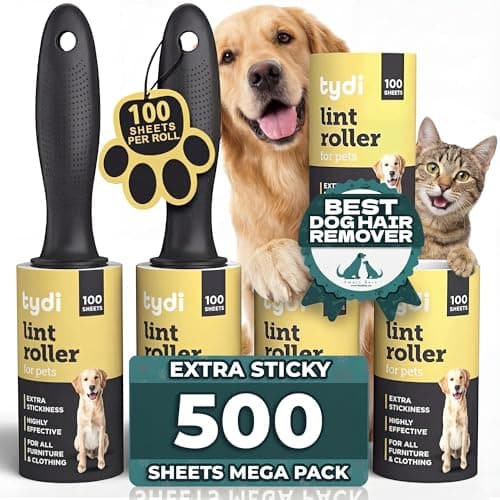 Image of Tydi Pet Lint Rollers - 500 Sheets of Lint Roller Refills & 2 Handles - 100 Sheets per Sticky Clothes Roller - Lint Rollers for Pet Hair - Reusable Lint Roller for Clothes - Fluff Remover for Clothes