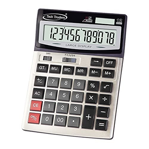 Image of Extra Large Desktop Calculator, Extra Large Key Solar and Battery Dual Power Portable 12 Digit Large LCD Display