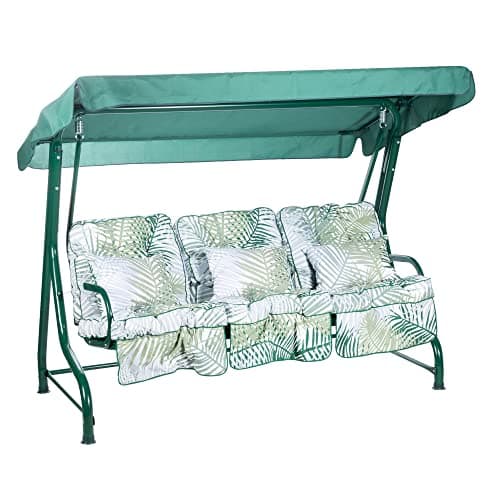 Image of Alfresia Roma 3 Seater Garden Swing Seat with Adjustable Water-Resistant Canopy and Classic Cushions, Heavy Duty Outdoor Patio Swing Seat Supporting up to 250 kg for Garden, Lawn or Decking