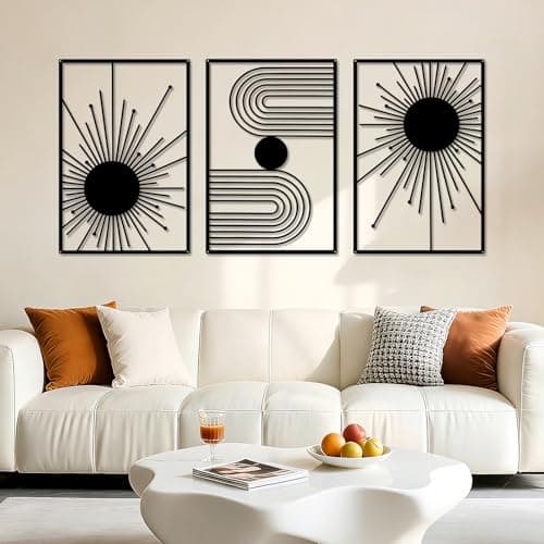 Image of YiYa 3Pcs Black Metal Wall Decor Minimalist Wall Decor Metal Vertical Abstract Wall Art Modern Geometric Wall Hanging for Home Living Room Bedroom