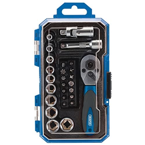 Image of Draper 27-Piece Ratchet Metric Socket Set | 1/4 Inch Square Drive Ratchet Tool and Impact Sockets Set | Mechanics Workshop Hand Tools | 04778