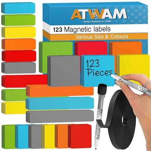 Image of ATWAM 123 Writeable Magnets & Accessories Mega Set - Magnetic Labels - 6 Colors - Scrum & Kanban - Magnetic Notes - Whiteboard Strips for Magnetic Board, Magnetic Wall & Fridge