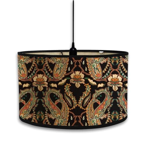 Image of Morbuy Round Lampshade - Vintage Luxury Floral Pattern Drum Bamboo Shade 30cm for Table, Wall, Bedside, Floor Lamps, Pendant Light - Home Decorative (Black)
