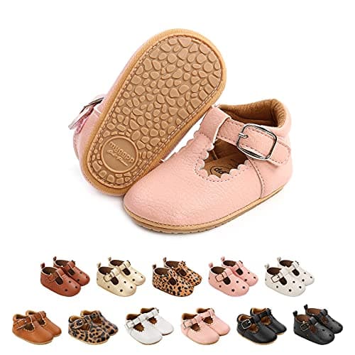 Image of Baby Girls First Walking Shoes Mary Jane PU Leather Anti-Slip Princess Shoes Infant Baby Shoes 6-12 Months,D Pink