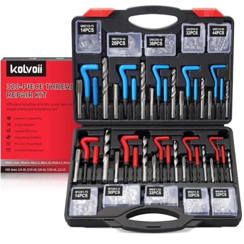 Image of Kolvoii Helicoil Thread Repair Kit 320-Piece, Metric & SAE HSS Drill Bits Tap Set, Spark Plug Engine Stud Insert for Automotive Rethreading Restorer Tool