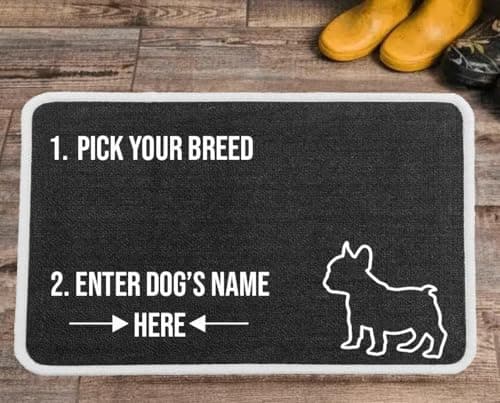 Image of PET REBELLION | Machine Washable & Absorbent | Personalised Extra-Large Pet Feeding Mat | Customisable with Your Pet's Name | Non-Slip Backing | French Bulldog Charcoal
