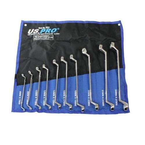 Image of US PRO Tools 10 Piece Double Offset Ring Spanner Set 6-27mm 75DEG Non-Slip 3527