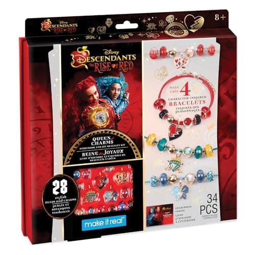 Image of Make It Real Disney Descendants, The Rise of Red Storybook & Bracelet Making Kit for Kids - Queen of Charms Magical Craft Set with Colourful Charms & Beads - Creative Toys & Jewellery Making Activity