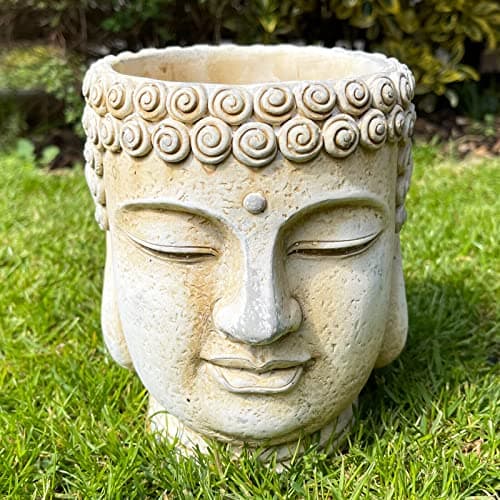 Image of Darthome Cement Buddha Head Planter 16x18x15cm White Garden Ornament Outdoor Zen Buddhist Plant Pot