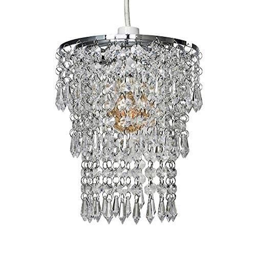 Image of MiniSun | Modern Chrome Chandelier with Clear Acrylic Jewel Droplets | Pendant Lights, Home Décor & Improvement Essential | 20cm Shade Width