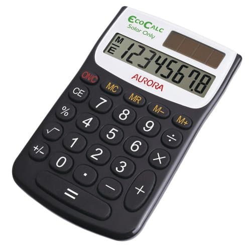 Image of Aurora Ecocalc Ec101 8 Digit Pocket Calculator - Black