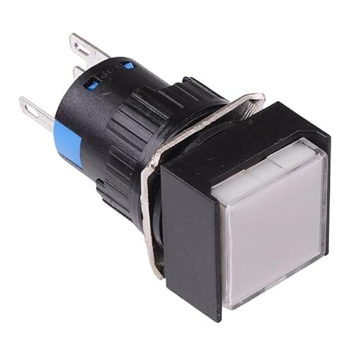 Image of White Square Latching 16mm Push Button Switch NO/NC 12V