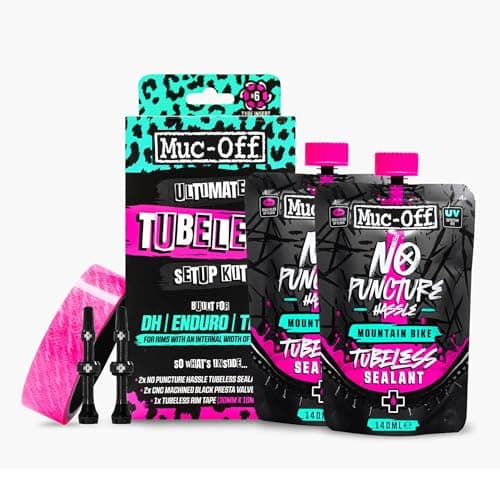 Image of Muc-Off Ultimate Tubeless Setup Kit - Complete Tubeless Conversion Kit with Sealant, Rim Tape, Valves, and Patches - Fits MTB, Road, Gravel & CX Wheels - DH/Plus (35mm Tape / 44mm Valves)