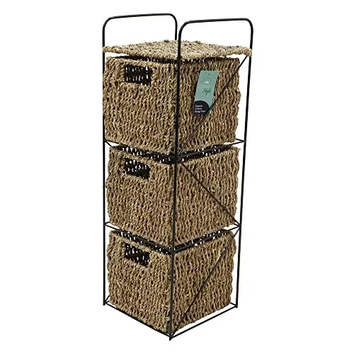 Image of JVL Seagrass 3 Drawer Storage Tower, Natural