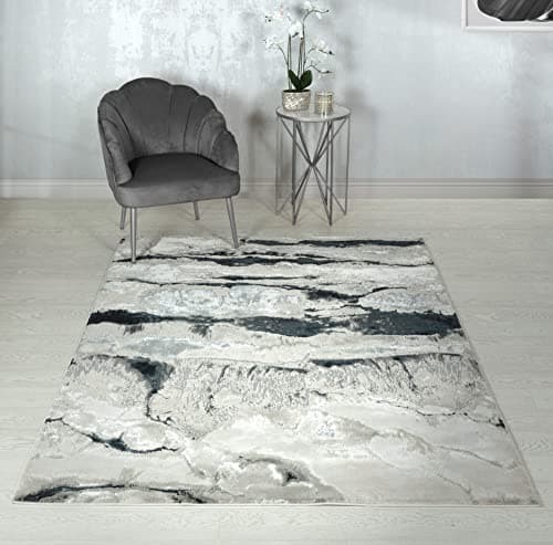Image of Lord of Rugs Aurora AU05 Quartz Metallic Silver Black Modern Shiny Abstract Marbled Pattern Rug (80x150cm (2'6"x5'0"))