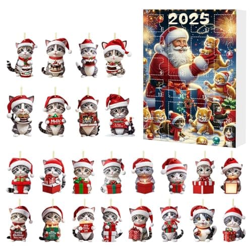 Image of Advent Cat Calendar 2025 - 24 Day Christmas Countdown, Collectible Acrylic Charm, Festive Holiday Decoration | Cats Calendar with Mini Ornaments for Boys, Girls, Parents, Teen