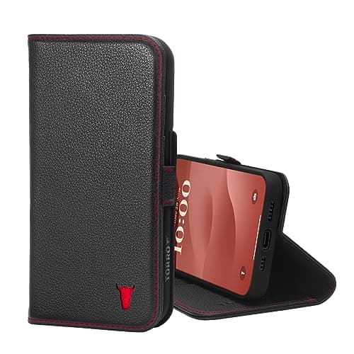 Image of TORRO Leather Case Compatible with iPhone 15 – Premium Leather Wallet Case with Kickstand and Card Slots - Black