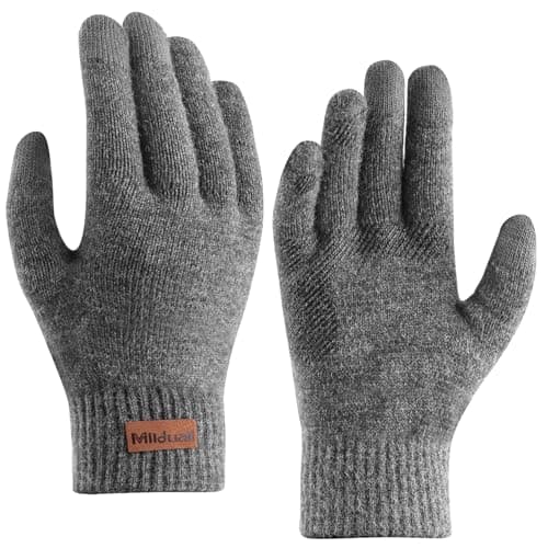 Image of Milduall Winter Gloves, Touch Screen Knitted Gloves Anti-Slip Thermal Glove Cold&Wind Proof Mittens with Thickened Elastic Cuff for Outdoor Cycling Hiking Climbing Bicycle, Dark Grey