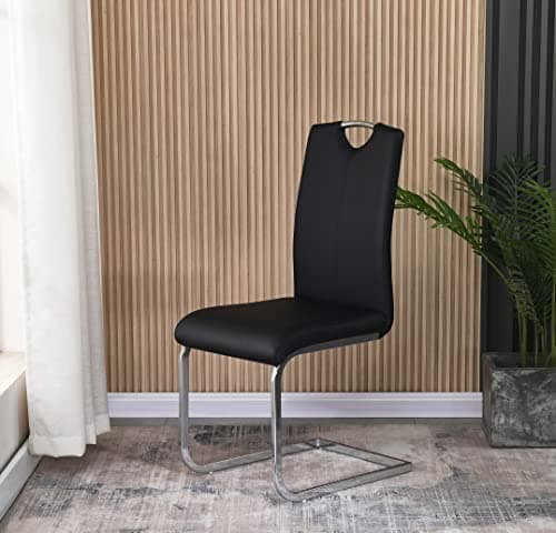 Image of Furnizone UK Isaac Dining Chairs Set of 2 Faux Leather with Stylish Chrome Cantilever Metal Frame (Black)
