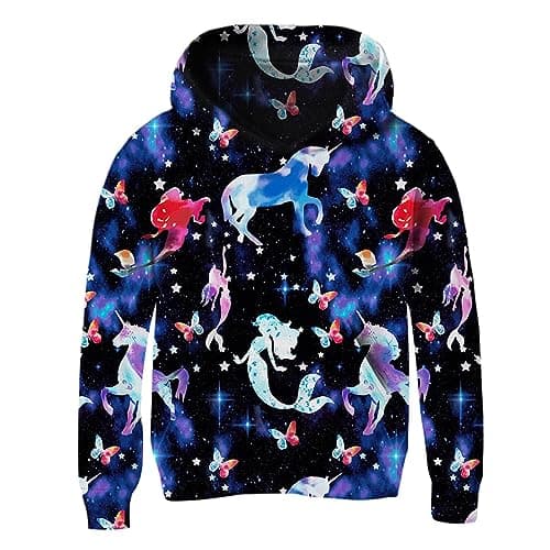 Image of Girls Hoodies Kids Jumper Long Sleeve Pullover Toddler Hooded Top 3D Printed Sweatshirt Funny Clothes with Pocket Black Mermaid 5-6 Years