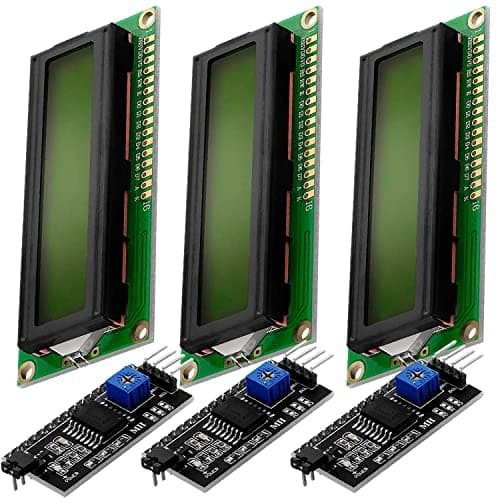 Image of AZDelivery Compatible HD44780 1602 16x2 Serial LCD Black Character Green Backlight Display Board IIC PCF8574T I2C Adapter Converter Bundle Compatible with Arduino Including E-Book! (Pack of 3)