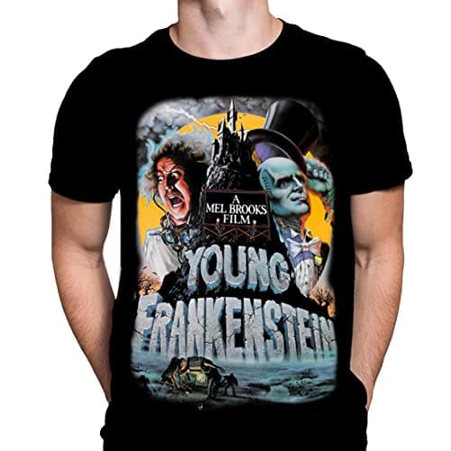 Image of Young Frankenstein Mens Tshirt Classic Horror Movie Print, Black Graphic T-Shirt, Film Poster Tee