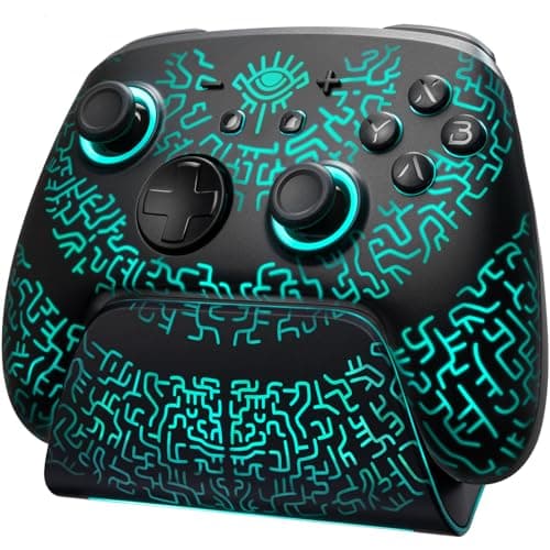 Image of Hall Effect Switch 2 Pro Controller with Charging Dock, Switch Controller Wireless for Switch 2/OLED/Lite, Luminex RGB Bluetooth Gamepad with 7 LED Colors/Back Paddles/Dual Shock/Turbo/Motion Control