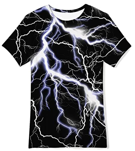 Image of Belovecol Boys Girls T-Shirts 3D Black Lightning Novelty Crewneck T Shirt Summer Tee for Kids 10-12 Years
