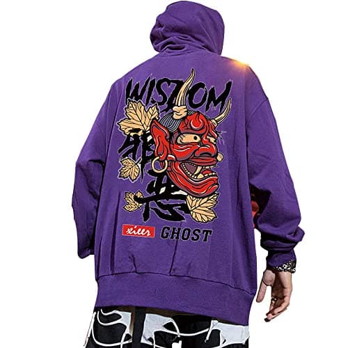 Image of XYXIONGMAO Graphic Hoodies for Men Japanese Hoodie Streetwear Oversized Black White Ghost Hip-Hop Good and Evil (Black, XXL)