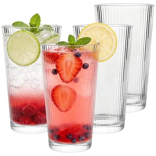 Image of Yeelua 350ml Drinking Glasses Set of 4, Drinking Glass Tumblers, Elegant Bar Glasses for Water, Juice, Beer, Drinks, and Cocktails, Highball Glasses for Restaurant, Parties and Daily Use