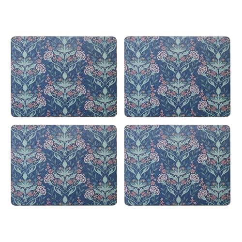 Image of Creative Tops Arts & Crafts Rectangle Placemats Set Of 4 Printed Blue, Cork back, Heat-Resistant, Stain-Resistant, Surface Protector to 120°C, Luxury Lacquered Surface, Easy Wipe Clean, 30 x 22 cm