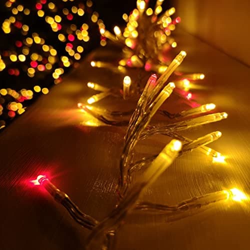 Image of Premier 960 LED 12m Cluster Indoor Outdoor Multi Function Mains Operated Christmas Lights with Timer on Clear Cable in Red & Gold