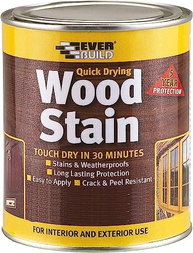 Image of Everbuild Satin Wood Stain – Indoor And Outdoor Use – Weatherproof – UV-Resistant – Quick Drying – Solvent Free – Teak – 250ml