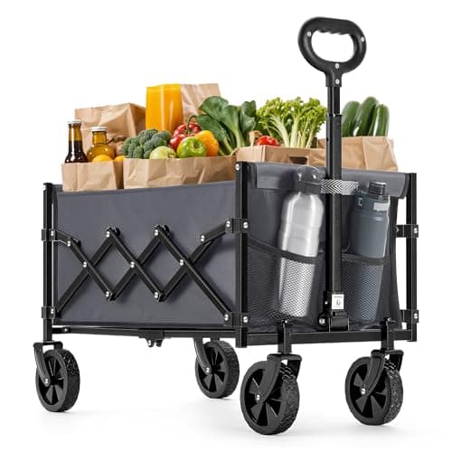 Image of SONGMICS Festival Trolley on Wheels, 90 L Foldable Camping Cart, Pull Garden Wagon, Adjustable Handle, 4 Reinforced Wheels, Loads Up to 180 kg, Outdoor, Yard, Slate Grey GFW909G01