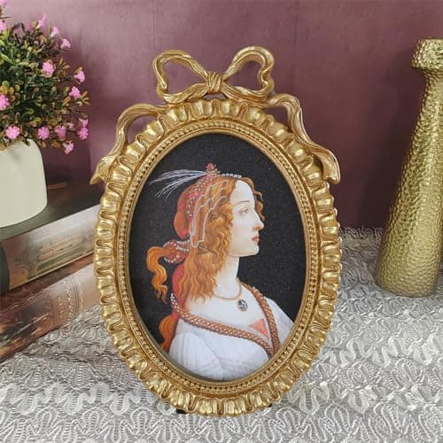 Image of MAIGO Vintage Gold Bow Picture Frame - Oval, Ornate Brass Frame for Table or Wall, Antique Art Decor, Chic Retro Style
