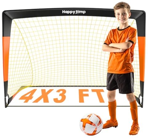 Image of Happy Jump Upgraded Pop Up Football Goals | Portable Football Nets – 4x3FT Black-Orange Single Pack for Garden & Outdoor Training