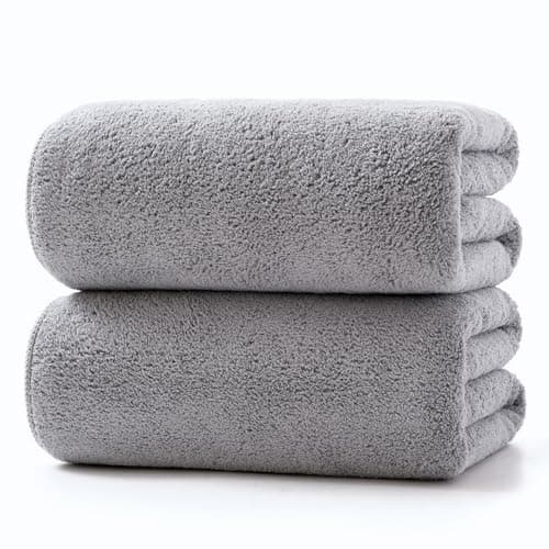 Image of Lumimi Towels 2 Piece Very Soft Microfiber Bath Towel Set Super Absorbent Light Quick Dry and Durable, 55" L x 27" W, 2 Pack Light Grey