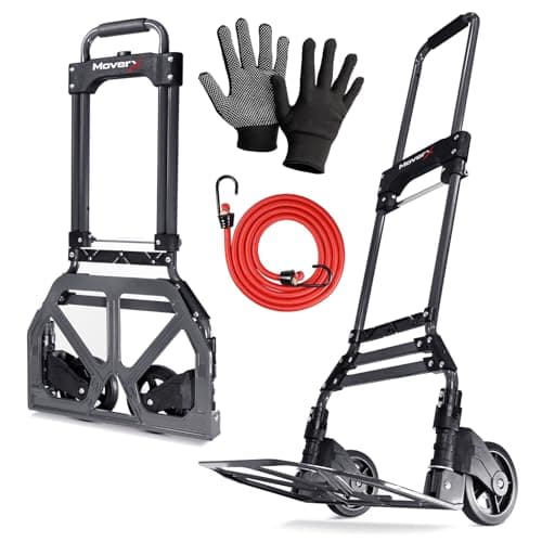 Image of MoverX Folding Hand Truck Aluminium, Heavy Duty Hand Truck Foldable Trolley on Wheels, Multi Purpose Sack Truck Moving Trolley, 80kg