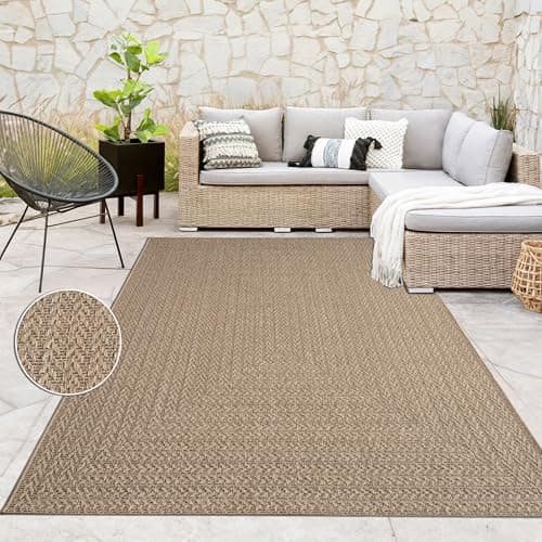 Image of Paco Home Jute Look Rug Indoor-Outdoor - Natural & Black, Sturdy & Stylish, Ideal for Patio & Living Room, Size:160x230 cm, Colour:Beige 3