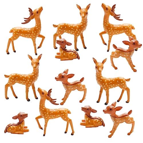 Image of GW Box 12 Pcs Mini Reindeer Figures Deer Cake Topper Miniature Forest Animals Figures Set Realistic Woodland Animals Ornament