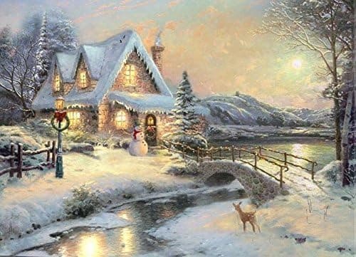 Image of Mask & Co Large Festive Snowman Winter Christmas Snow Scene Light up LED Canvas/Picture 40cm x 30cm