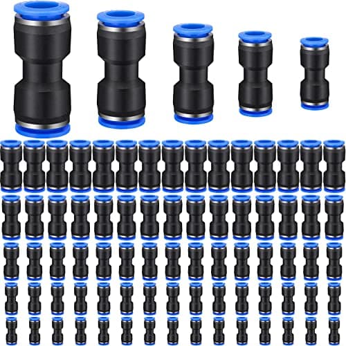 Image of 100 Pcs Straight Pneumatic Connectors 4/6/8/10/12 mm Tube Fittings Plastic Push to Connect Fittings Straight Tube Connector Air Hose Connector Kit for 5/32 1/4 5/16 3/8 1/2 inch OD Tube, 2 Way